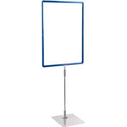 Plakatrahmen mit Standfuß und Halterung (Set) A3 Aluminiumstange verstellbar von 350 - 550 mm | blau | Standfläche: grau, Kunststoff