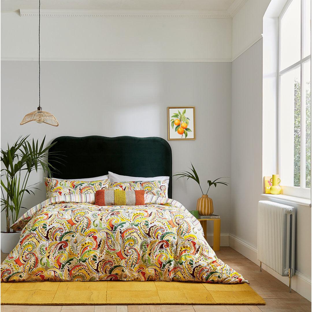 Helena Springfield Penny Cotton Duvet Cover Set Yellow King Size Duvet Cover + 2 Pillowcases