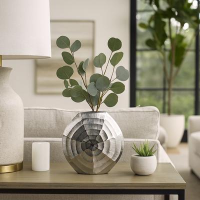 Sagebrook Home Decorative Vase - Silver Metal Round Shell Pattern, 10 in.