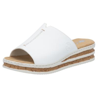 Keilpantolette RIEKER, Damen, Gr. 41, Synthetik, weiß, Lederimitat, unifarben, Schuhe, Sommerschuh, Hausschuh, Keilabsatz, zum Schlupfen