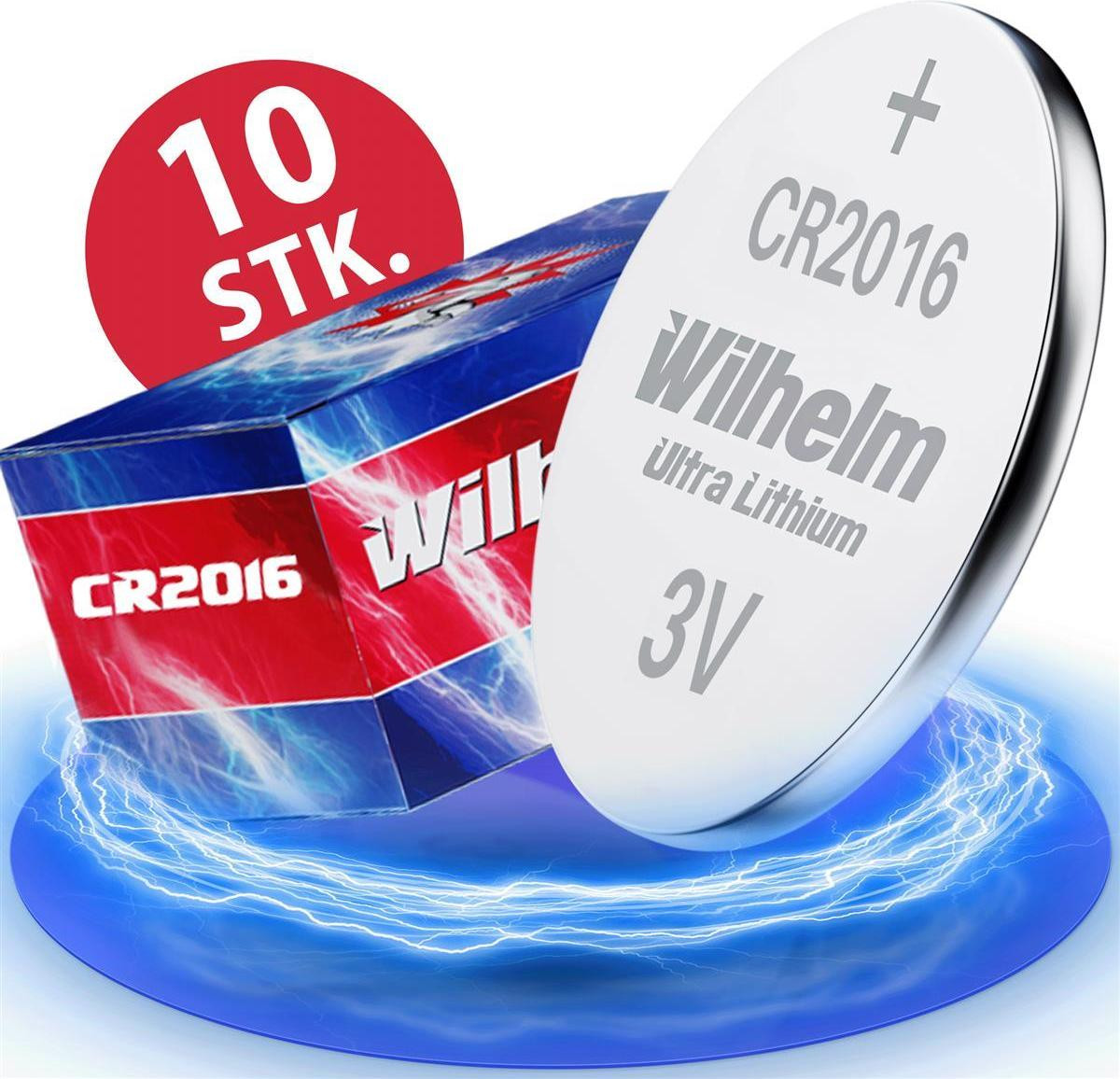 10 x Wilhelm CR2016 Lithium Knopcel Batterij 3V voor industrieel gebruik