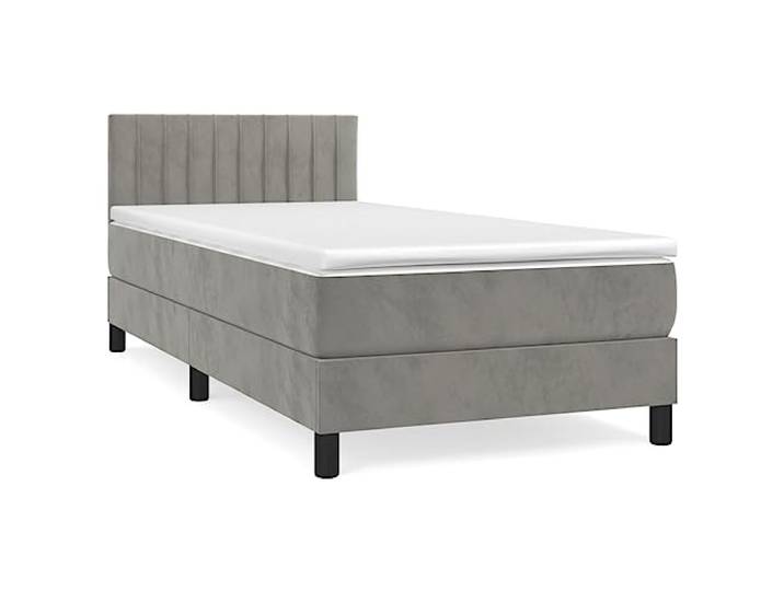 PUGYNBK Boxspringbett aus Samt, Hellgrau, 90 x 190 cm Verstellbares Kopfteil, Taschenfederkerne, mittlere Festigkeit, atmungsaktiver Schutz