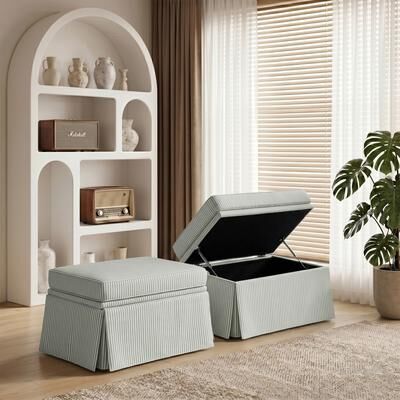 DREAMSIDEA 2 Pack Skirted Storage Ottoman Chenille Foot Rest Stool