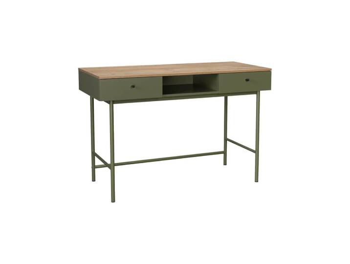 Bureau décor bois et fer 2 tiroirs 1 casier kaki