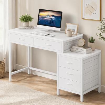 5-Drawer Computer Desk, Study Writing Table with Reversible Drawer Cabinet
