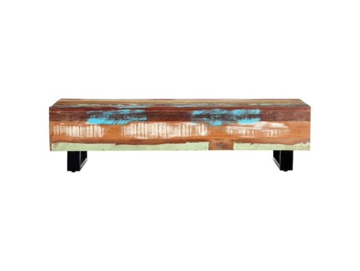 Couchtisch aus Massivholz aus Recycling- und Stahl, 120x50x30 cm Robuste Stahlbasis, einzigartige Holzstruktur, Mid-Centur-Stil, einfache Montage, Antik