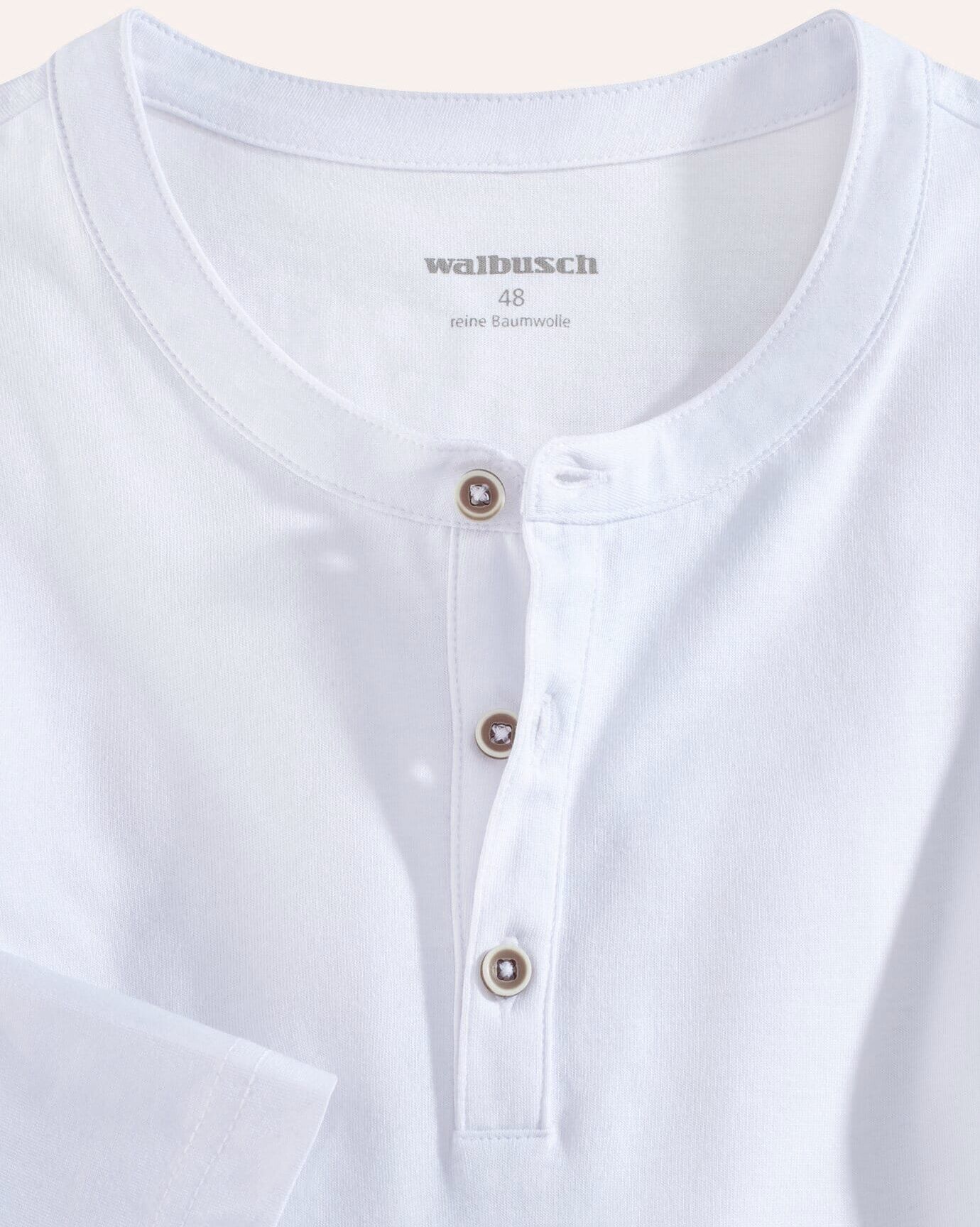 Walbusch Henley-Shirt, , Farbe Weiß, 48, hautsympathisch dank Baumwolle Serafino-Ausschnitt Herren