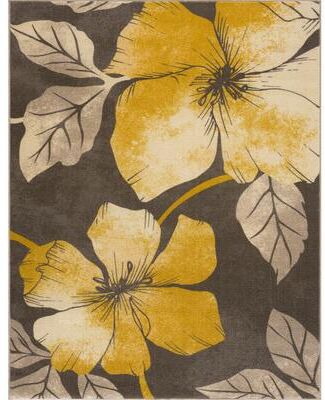Beverly Rug Bahamas Black White Floral Non-Slip Rubber Back Indoor Area Rug