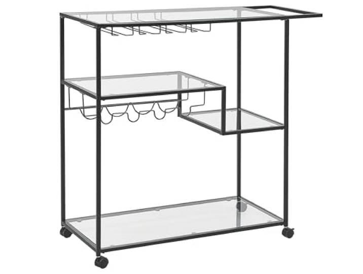 Beliani Servierwagen Schwarz Eisen Glasplatte mit Rollen Flaschenhalter Metall, Pulverbeschichtet, 103 x 40 x 94 cm