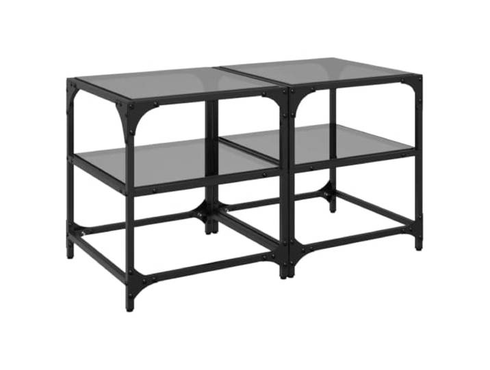 HKLGBVCR Couchtische, Glas, Schwarz, 2 Stück, 40 x 40 x 45 cm, Edelstahl