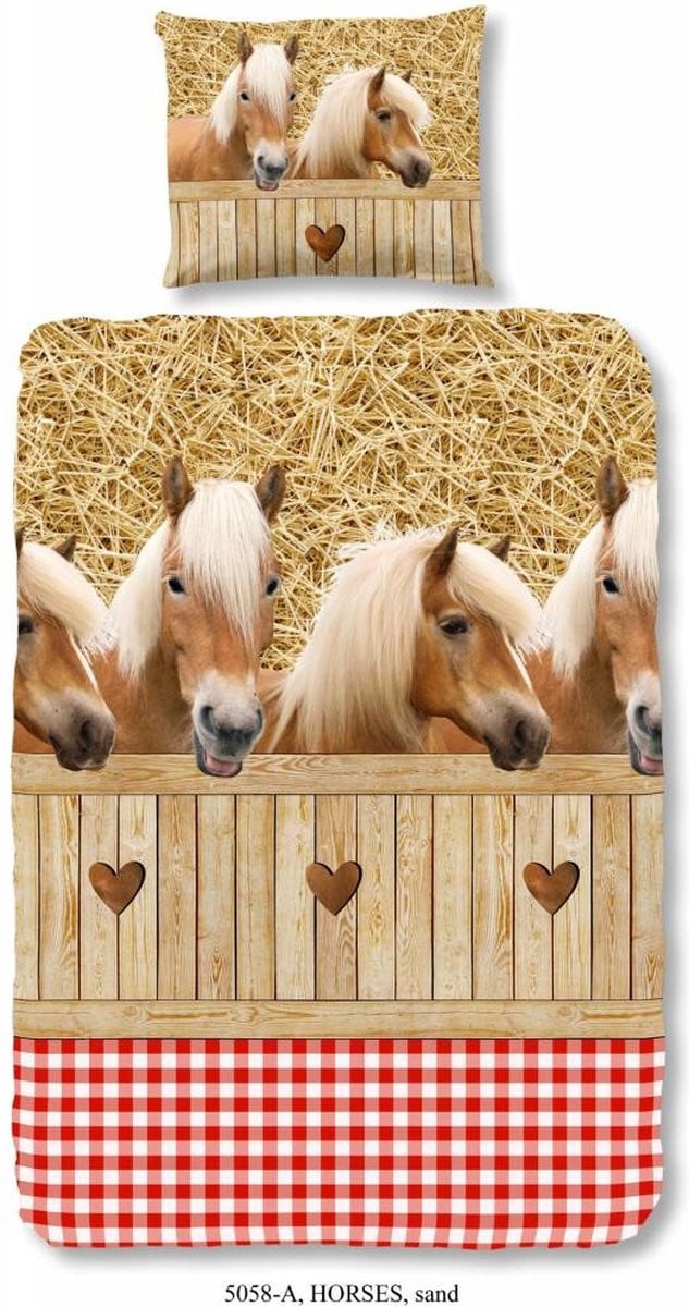 Good Morning Kinderdekbedovertrek Horses - Zand - 140 x 200 cm