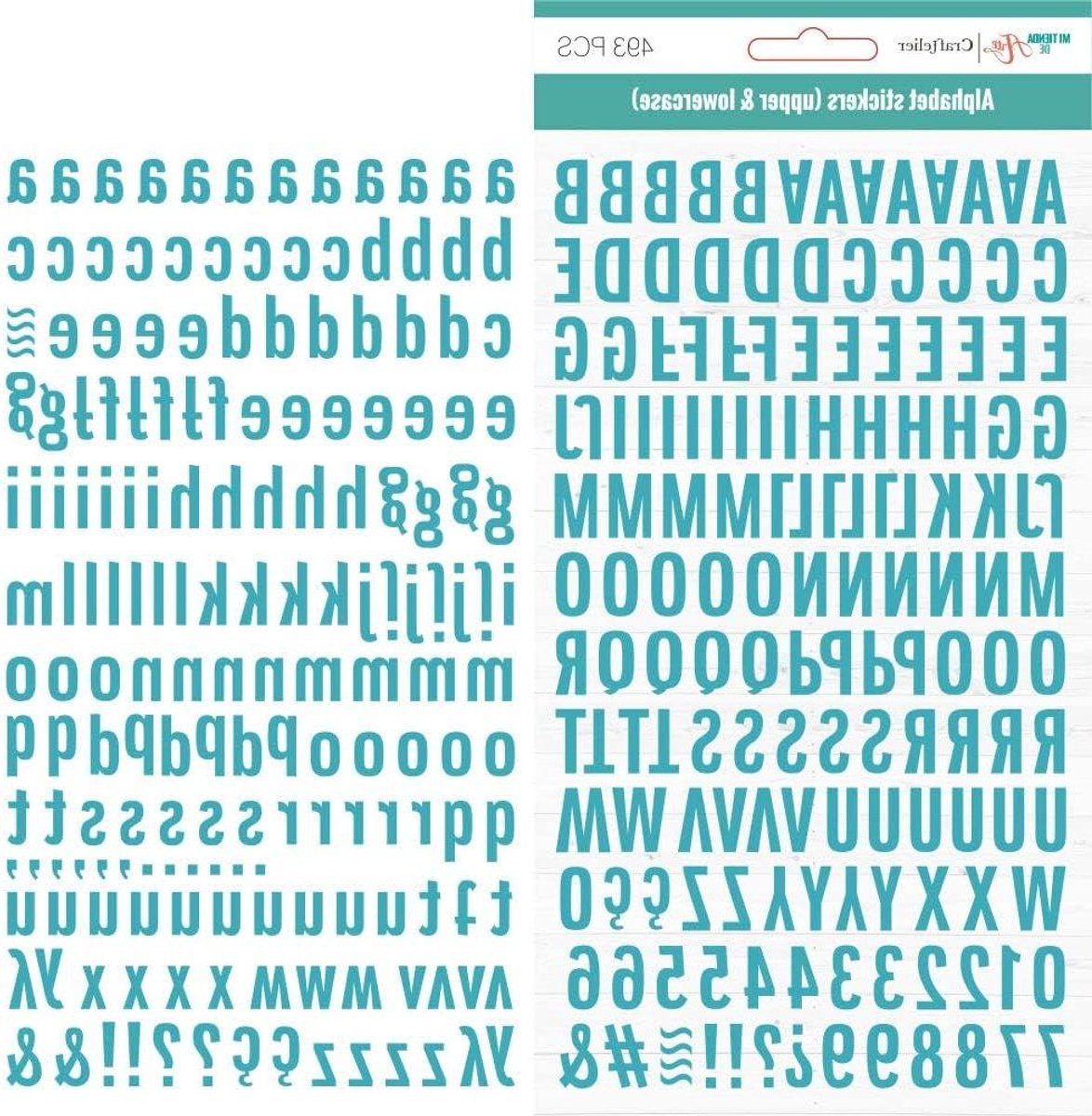 489 stuks Alfabet en Cijfer Stickers voor Scrapbooking Decoratie - Turquoise - Zelfklevend