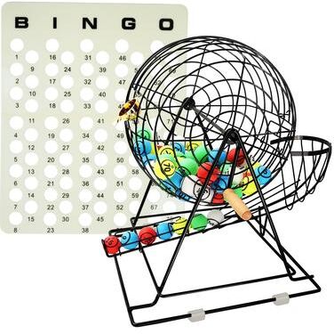 GSE Games & Sports Expert "GSE™ Professional Bingo Game Set with Jumbo Bingo Cage and 1.5"" Ping Pong Bingo Balls, Plastic Board"