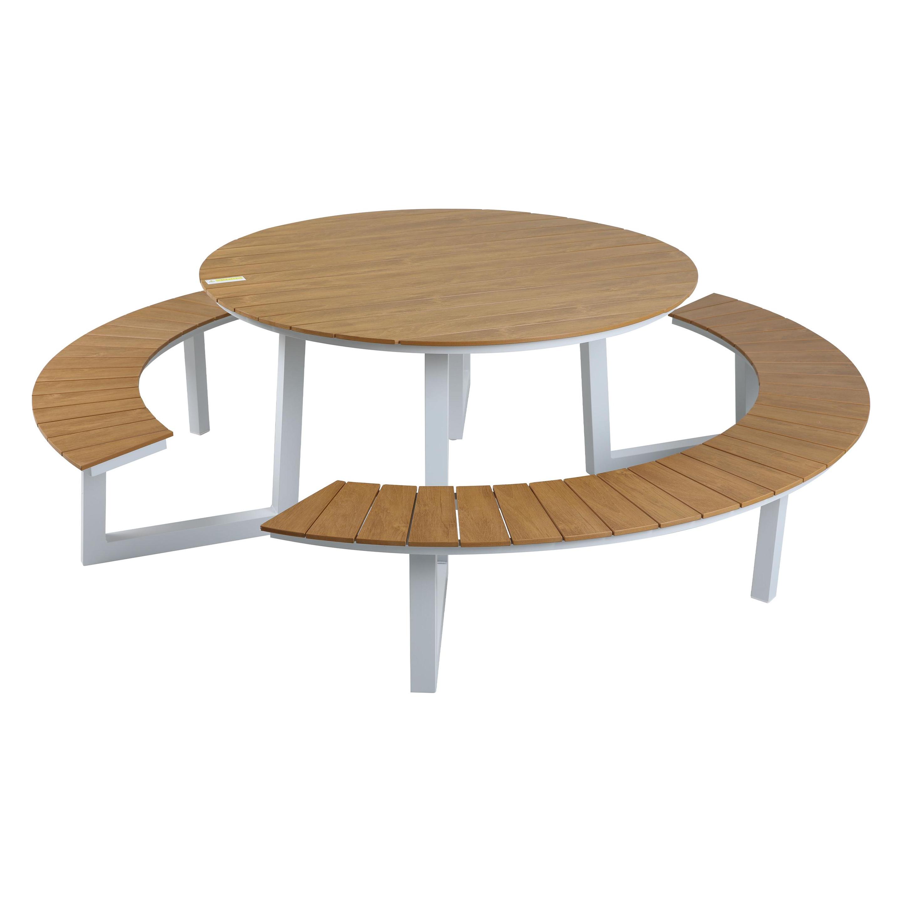 Axi Taco Picknicktisch mit 2 Bänken Rund - Weiss/Teak-Look (45575141)