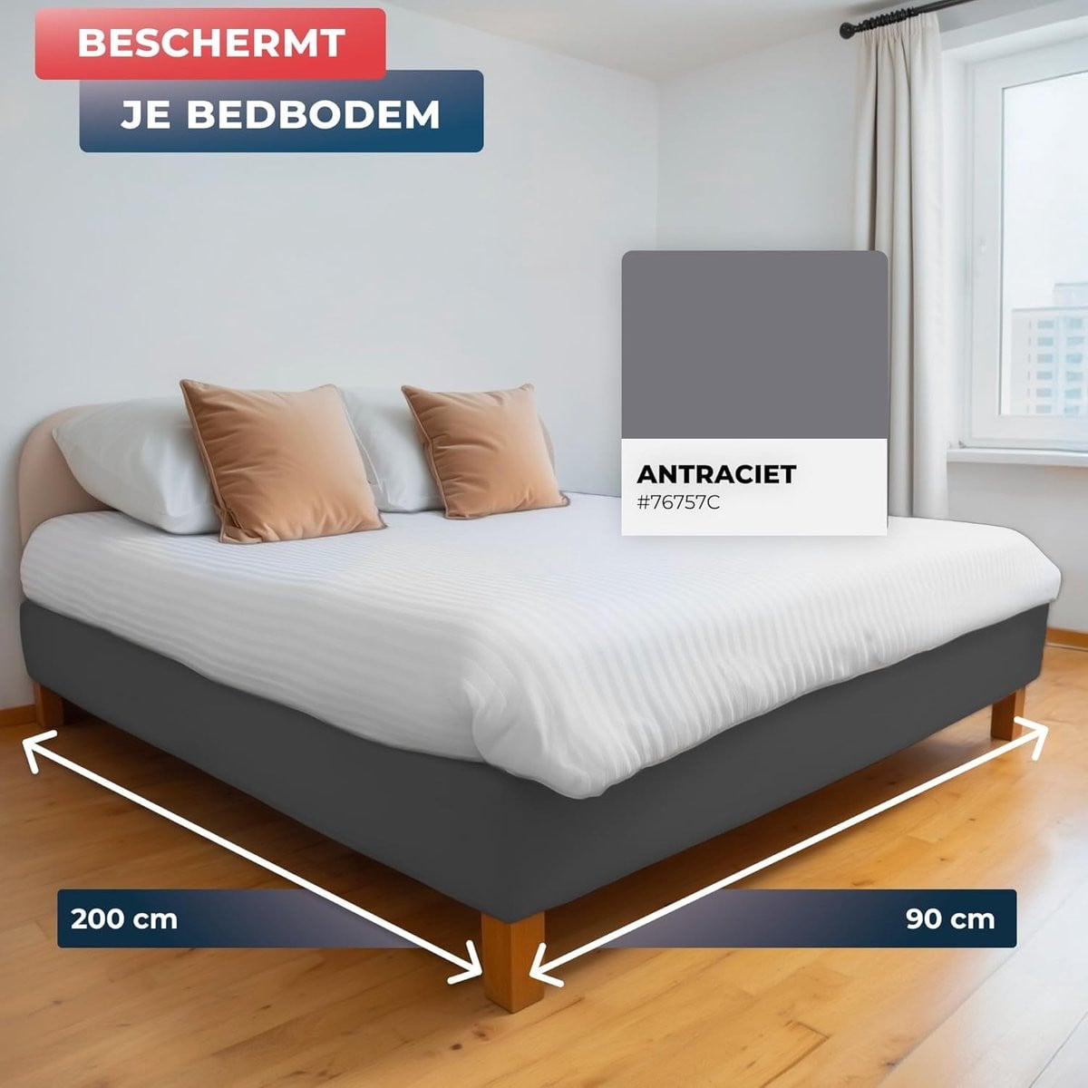 Grijs Boxspringhoes Bedombouw beschermer met elastische pasvorm 90 x 200 cm