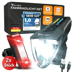 Fahrradlicht Set 70Lux mit Bremslicht