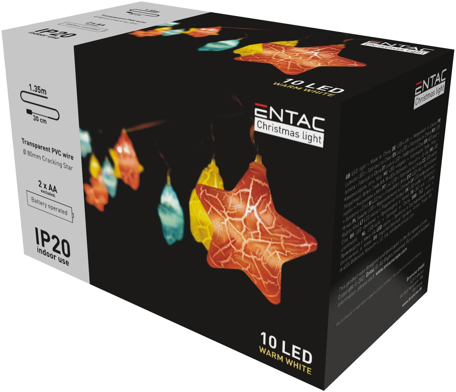 Entac Kerstverlichting LED Cracking Stars Lichtslinger - Warm Wit Licht - 1,65 m