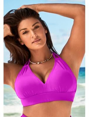 Plus Size Women's Loop Strap Halter Bikini Top by Swimsuits For All in Very Fuchsia (Size 10)