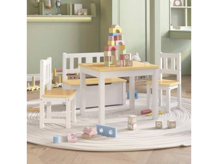 KGTKGTYER 4-TLG. Kindermöbel-Set, Tisch, 2 Stühle & Truhenbank, MDF Platzsparendes Design, Integrierter Stauraum, Abgerundete Ecken, Robust & Stabil