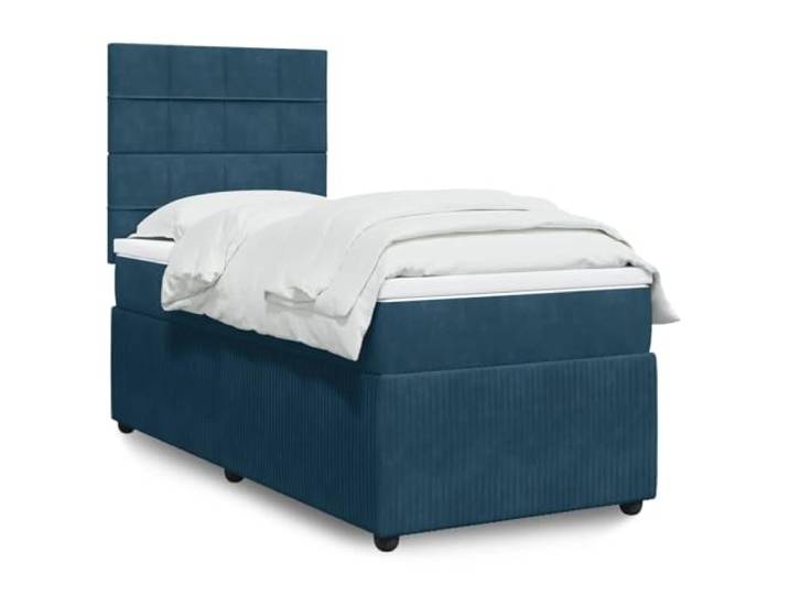 RJPLMFV Lattenrost mit Matratze, Dunkelblau, 90 x 200 cm Weicher Samt, Taschenfedern, Kopfteil verstellbar, abnehmbarer Topper