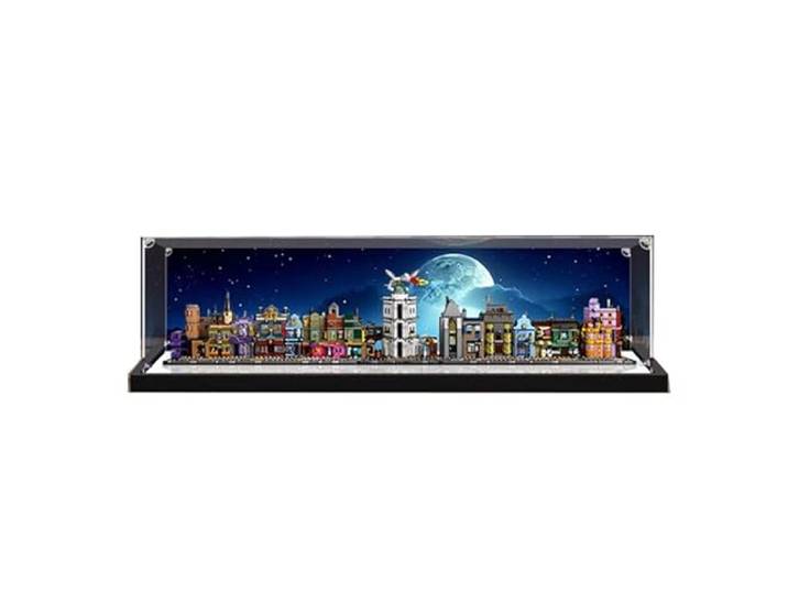 HCAEIOFJ Transparente Acryl-Vitrine für Lego HP 76444, anwendbar für Diagon Alley Wizarding Shops, entworfene Displaybox, Geschenk (nur Vitrine) (Spiegel unten + Hintergrund)