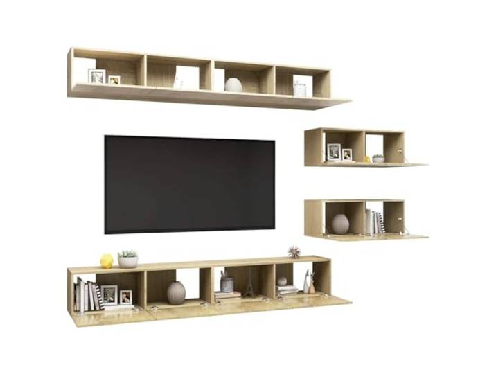GKHPYURE TV-Möbel-Set, 6 Stück, Sonoma-Eiche, Holz, mehrschichtig Modernes Design Wohnzimmer, 4 Stück 100 x 30 x 30 cm, 2 Stück 80 x 30 x 30 cm, Montage erforderlich