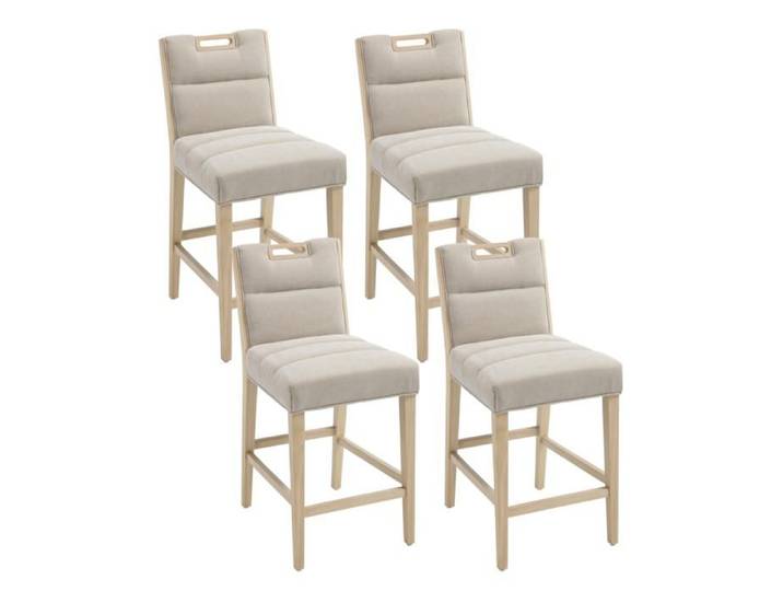 chairus Tabouret Bar Lot de 4 Tabouret de Bar en Bois Chaise Haute de Bar Tabouret de Comptoir pour Cuisine Chenille Beige