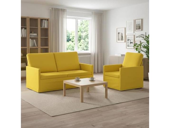 Sofa-Set 2 Stk. Helles Gelb Stoff Metallrahmen,Schaumstofffüllung,Kissen-Rücken-Design,100 % Polyesterstoff,pflegeleicht,klare Montageanleitung