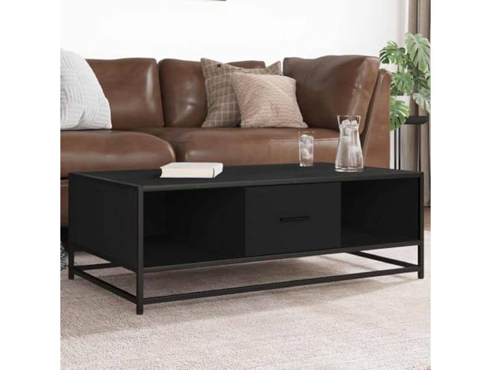 HEFZGDB Industrieller Couchtisch Schwarz 100x57x35 cm aus Holzwerkstoff und Metall mit Stauraum und Korrosionsbeständigkeit