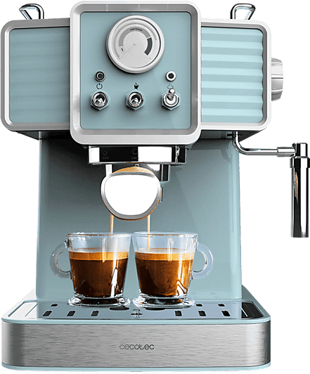 Cafetera express - Cecotec Power Espresso 20 Tradizionale Light Blue, 1350 W, bares, Manómetro, Vaporizador orientable, Azul