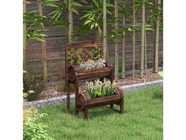Outsunny Jardinière 2 Niveaux Treillis Terrasse Bois