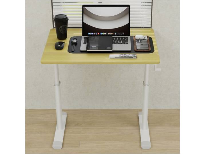Bureau assis debout manuel à manivelle bureau droit compact 80 x 60 cm métal et aspect bois ORVRYN