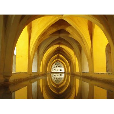 Fototapete PAPERMOON "PALAST ALCAZAR-SEVILLA SCHLOSS PATIO ARKADE ANTIK FORT", bunt, B:2,5m L:1,86m, Vlies, Tapeten