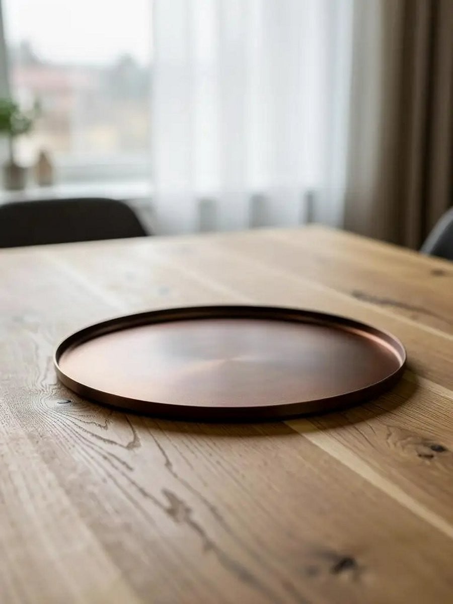 STILL Schaal Rond Brons Metaal 23 x 1,5 cm | Decoratief Plateau voor Woonkamer en Tafel