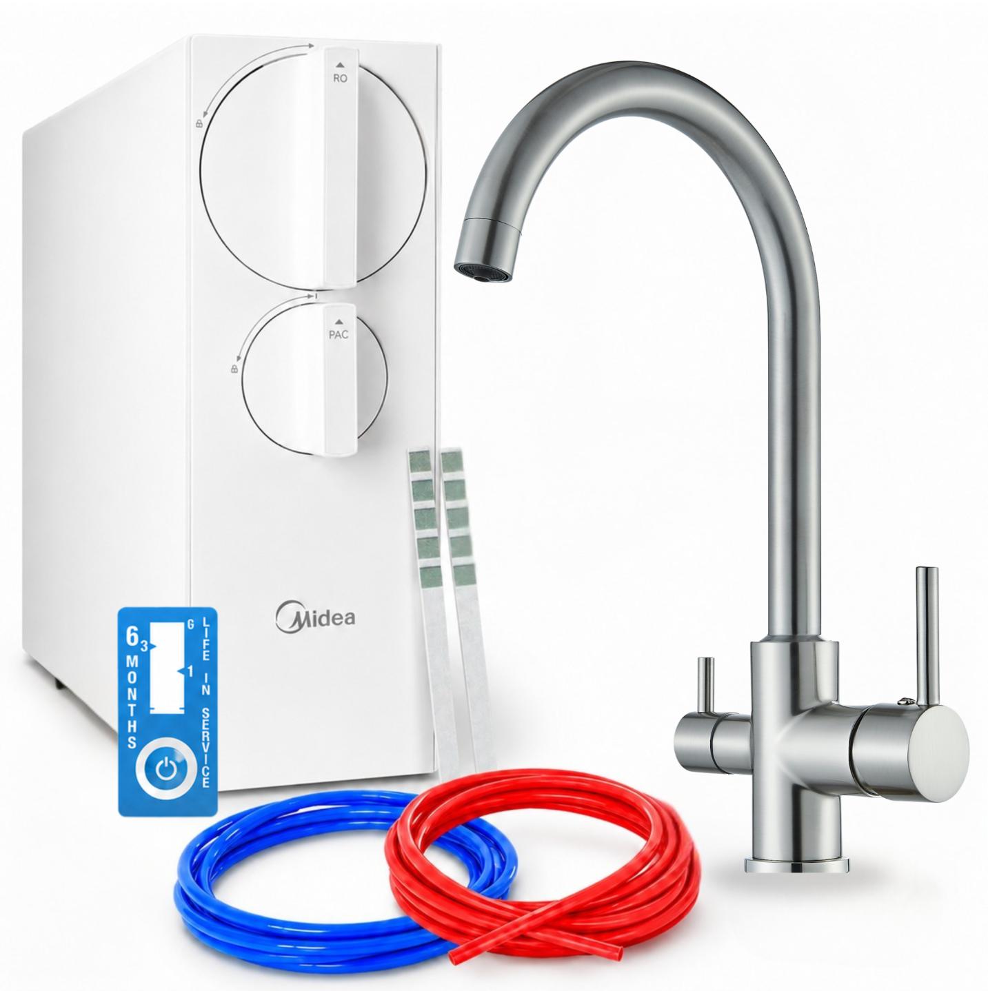 Wasserfiltersystem Für Umkehrosmose 800 Gpd Mit 3-Wege-Küchenarmatur Ari Linko Inox, Zweigriffarmatur, Keramikkartusche, Perlator, Einlochmontage