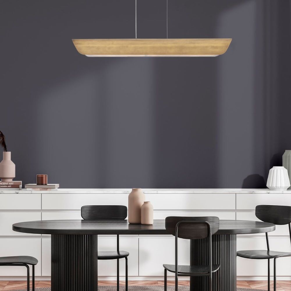 ELSTEAD LIGHTING Suspension Linéaire LED Acier, Verre Nervuré Doré 204x12x117cm