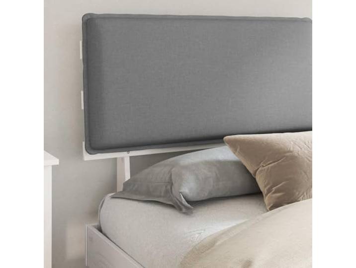 KTHLBRH Bett mit Kopfteil beschichtet Hellgrau 200 x 200 cm Massives Kiefernholz, Lattenrost, gepolstertes Kopfteil, einfache Montage