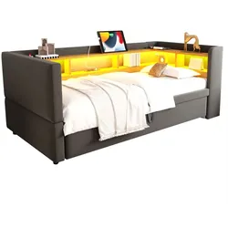 Ausziehbares Schlafsofa 90/180x190 cm mit LED-Beleuchtung und Steckdosen – Multifunktionale Nutzung in Dunkelgrau