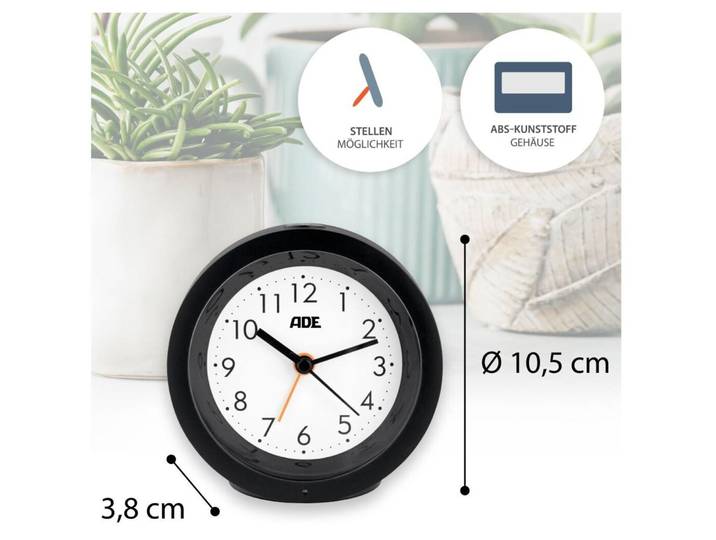 Wecker ADE Schwarz, Weiss Kunststoff/Silikon B 10.5 cm - Wecker