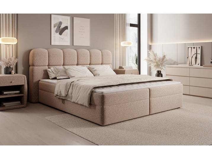 Boxspringbett Tilde in Strukturstoff mit Stauraum - 180x200 - Grau - H3 (70-100kg) - Luxusbetten24