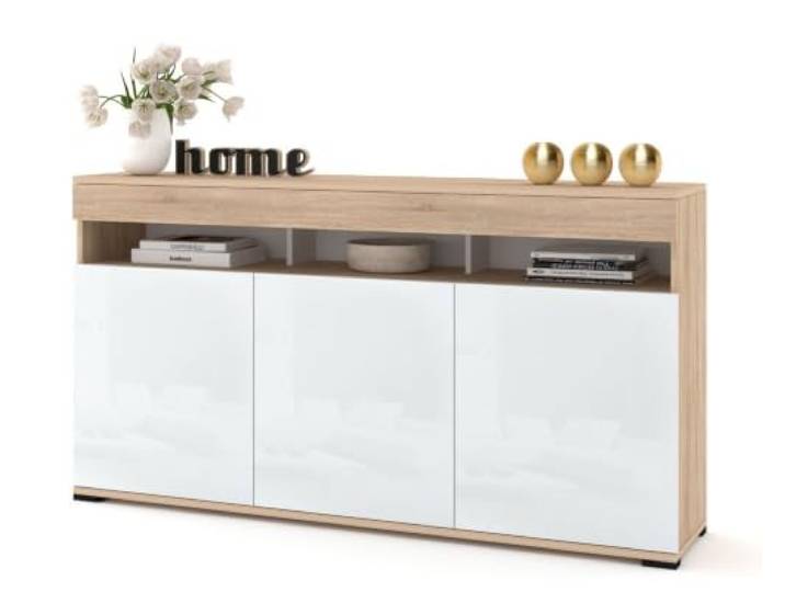 Euro Style Große Kommode FernsehschranSideboard Tv Lowboard 120cm Sonoma Eiche/Weiß Hochglanz