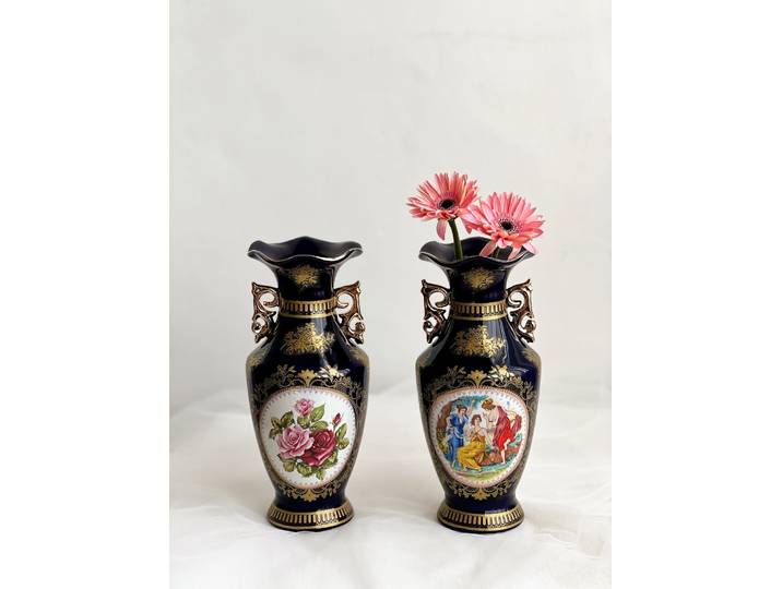 Vase européen rétro glacé bleu, vase en céramique de fleur de figure