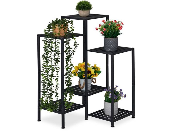 Plantenstandaard binnen - 6 plateaus - metaal - zwart