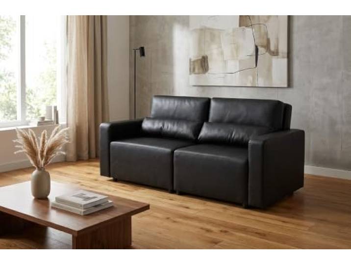 2-Sitzer-Sofa, ausklappbares Schlafsofa, Stauraum, braun, Kunstleder, Komo Family Möbel