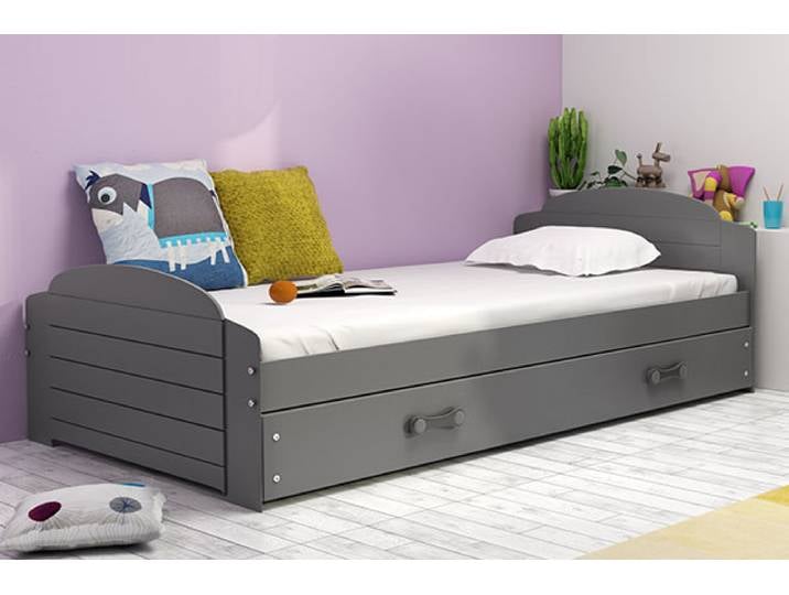 Jugendbett Lilly 90x200 cm Grau - Einzelbett mit ausziehbarer Schublade Komplettset inkl. Federlattenrost