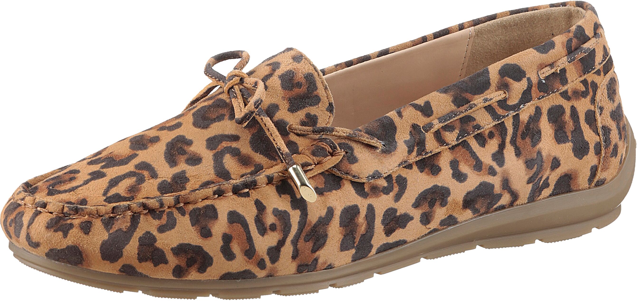 Mokassin ARA "ALABAMA", Damen, Gr. 6,5, Leder, braun (leo), Veloursleder, Schuhe Mokassin, Loafer, Mokassin, Flats in Bequemweite G (= weit) leo 6,5, Leder
