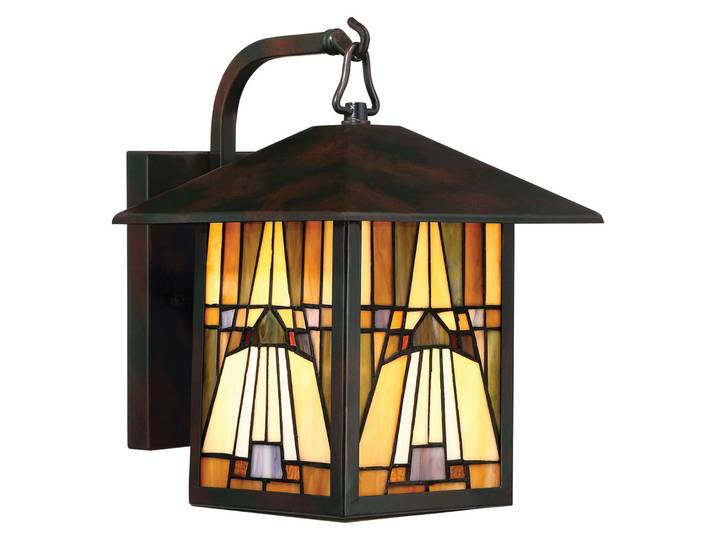 QUOIZEL Aussenwandleuchte Inglenook, dimmbar, bronze / altmessing, Metall, Tiffany, Wandleuchte außen