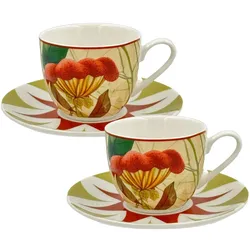 Rose & Tulipani Espressotassen mit Untertassen 2er Set Mirabilia 90 ml rot
