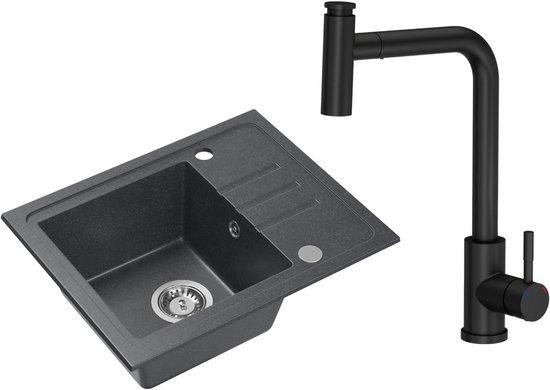 Spüle Granit Einbau- und Aufsatzmodell - Umkehrbares Design - 55 x 44 cm - Schwarz