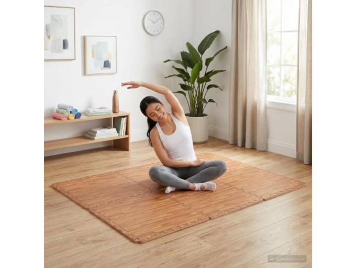 APXESS Bodenmatten, EVA-Schaum Puzzle-Matten Set 40 Stk. Holz-Optik 14.4 m Schock- und Geräuschdämmung, Für Home Gym & Fitness, Wasserfest & Pflegeleicht